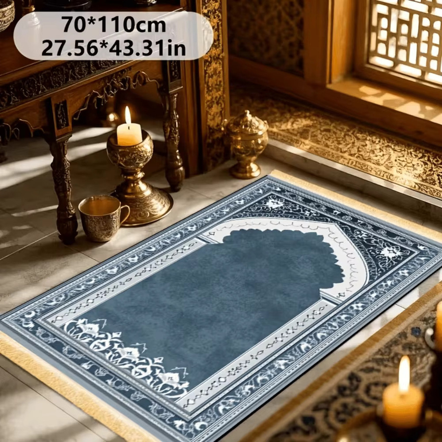 VIKAMA Gebetsteppich aus Polyester in Blau, rutschfeste islamische Salah-Matte im orientalischen Design für Zuhause und Reisen - Bild 5
