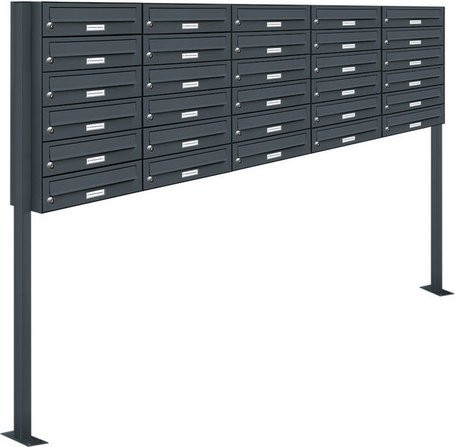 AL Briefkastensystem für 30 Parteien, freistehend, grau, B/H/T: 199,5 x 150 x 27,5 cm - Bild 1