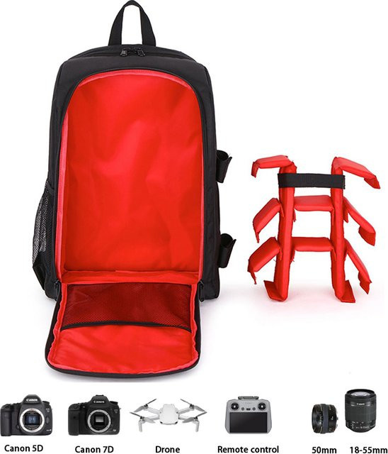 Wasserdichter Fotografie-Kamerarucksack von JINNUOLANG mit Stativfach für DSLR-Kameras und Zubehör in Schwarz und Rot - Bild 1