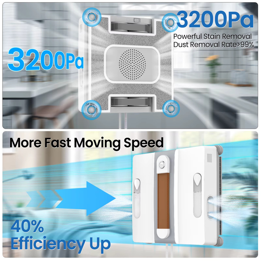 Avehrit Fensterreinigungsroboter mit Dual-Ultraschall-Sprühfunktion, KI-intelligentem Wischen und Laser-Navigation in Weiß - Bild 2
