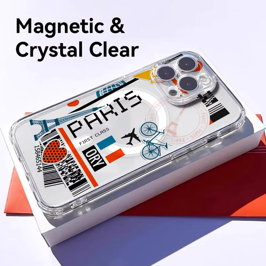 Transparente Magnetische Handyhülle mit Flugticket Frankreich Motiv für Apple iPhone 17 16 15 14 13 12 11 Pro Max Plus Stoßfest und Kratzfest - Bild 2