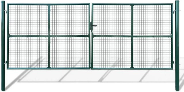 vidaXL Gitter-Gartentor aus verzinktem Stahl in Dunkelgrün, B/H: 415 x 150 cm - Bild 1