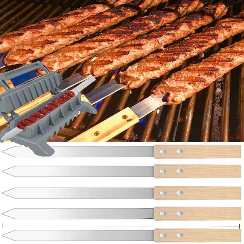 ShineTrip Flache Grillspieße aus Edelstahl in Silber für Adana Flat, Paneer Tikka BBQ und Koobideh Kebab - Bild 6