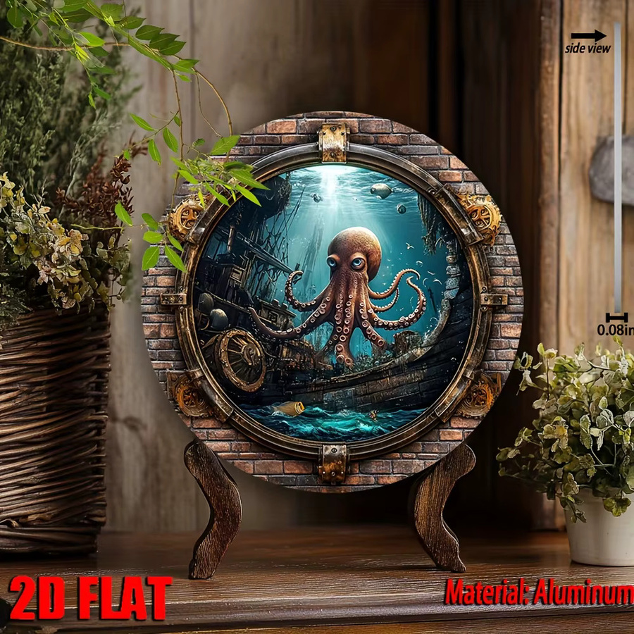 Potdemiel Metallwandkunst Unterwasserwelt mit Krake und Schiffswrack, Mehrfarbig, B/H: 20 x 20 cm - Bild 3