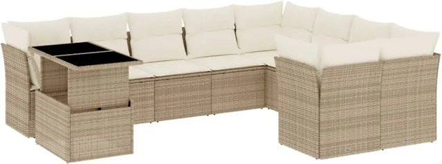 vidaXL 10-tlg. Garten-Sofagarnitur aus PE-Rattan in Beige mit Kissen und Gartentisch - Bild 1