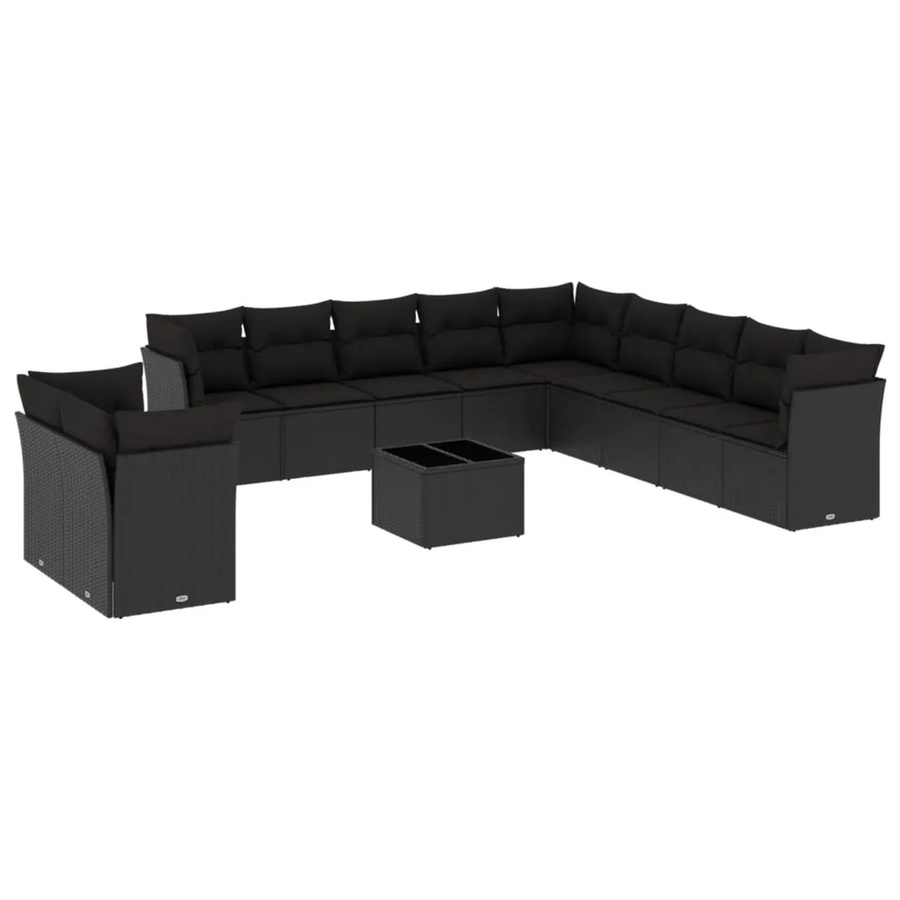 vidaXL 12-tlg. Garten-Sofagarnitur aus Poly-Rattan in Schwarz mit Kissen und Stauraum - Bild 2
