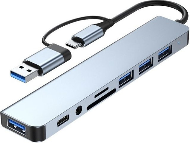 Xiaomi 8-in-2 USB-C-Hub Multiport-Adapter in Grau mit USB-3-Ports für schnelle Datenübertragung und Ladefunktion - Bild 1