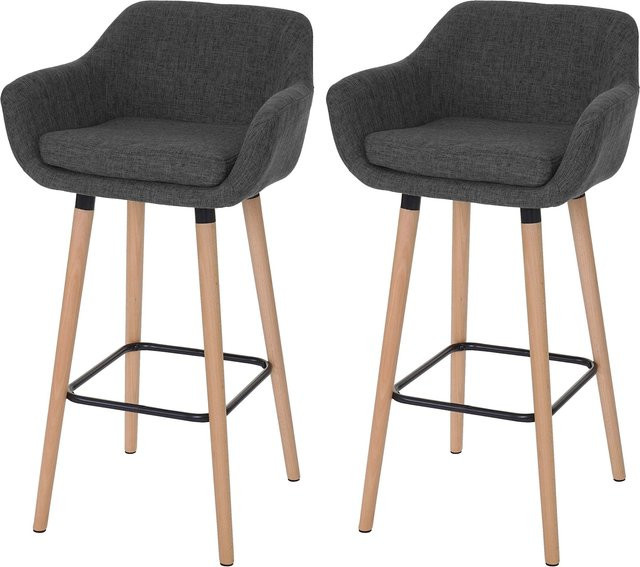 2er-Set MCW Barhocker Vaasa T381 in Dunkelgrau mit Textilbezug und Buchenholz-Gestell - Bild 1