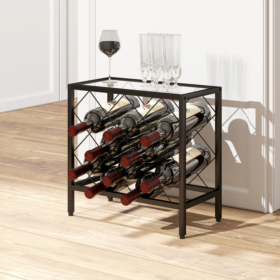 HOMCOM Weinflaschenhalter aus Stahl und Glas mit Ablage, Schwarz, B/T/H: 41 x 22 x 41 cm - Bild 2