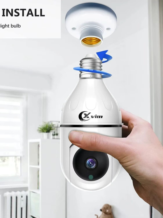 XVIM Kabellose WLAN Glühbirnen-Kamera E27 mit 360-Grad-PTZ, Vollfarbige hochauflösende Nachtsicht und Audio in Weiß - Bild 6