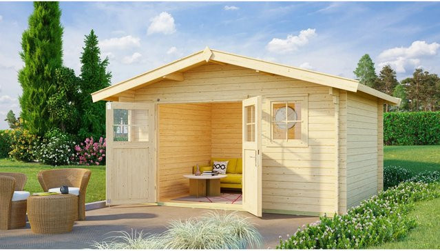 Weka Holz-Gartenhaus Verona mit Satteldach in Blockbohlenbauweise, unbehandelt, B/T: 380 x 450 cm - Bild 1