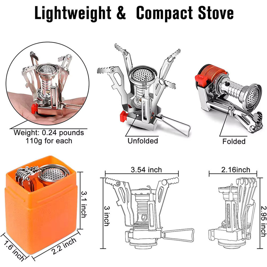 LISM Tragbarer Outdoor-Campingkocher mit Piezo-Zündung in Orange und Silber - Bild 2
