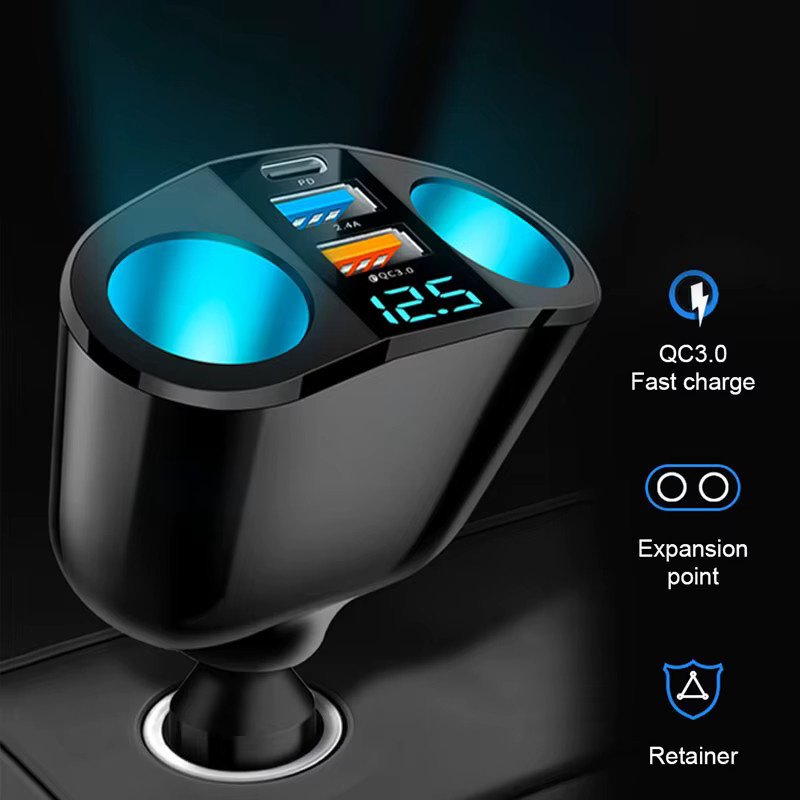 SEAMETAL 5-in-1 Autoladegerät in Schwarz mit 360-Grad-Drehung, Zigarettenanzünder-Splitter, QC3.0 Schnellladung und PD 20 W USB-C Ladestation für 12/24 V - Bild 2