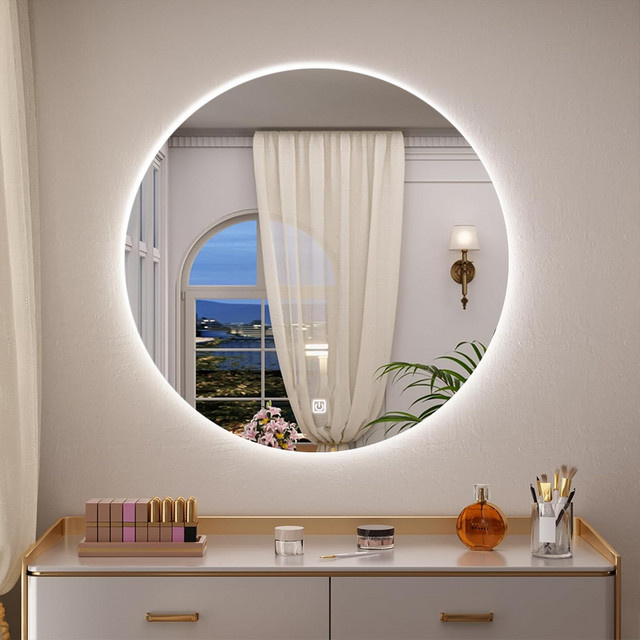 Runder Badezimmerspiegel mit LED-Beleuchtung von MYGIIVOVO, Wandmontiert, 3 Farben, stufenlos dimmbar mit Speicherfunktion und IP54 Wasserdichtigkeit - Bild 1
