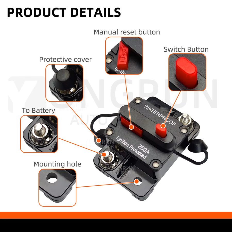 Wasserdichter und hitzebeständiger DC-Leistungsschalter für Audioverstärker in Schwarz, 30A-300A, 12V-48V, geeignet für Fahrzeuge und Schiffe - Bild 4