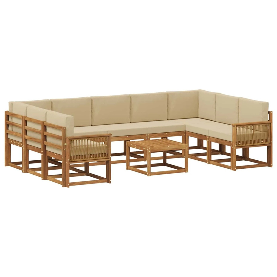 vidaXL Outdoor-Sofagarnitur aus Massivholz Akazie in Natur und Beige mit L-Form und Polstern - Bild 2