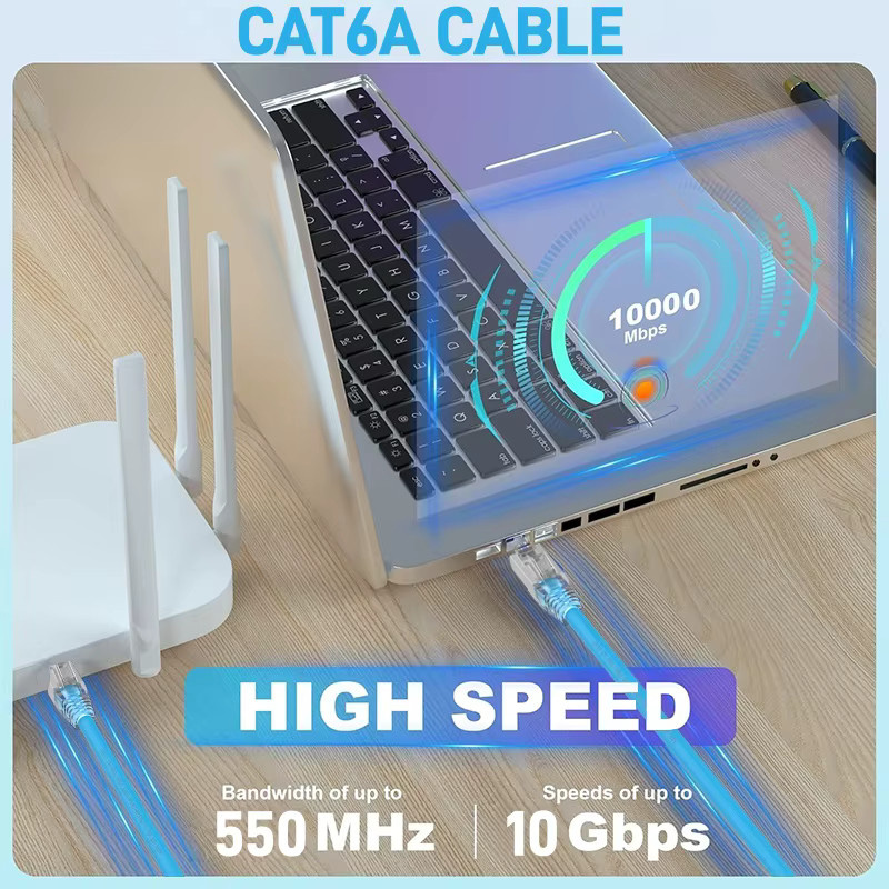 MIZIQIER Cat6a Ethernet LAN Kabel in Blau, 10 Gbit/s wasserdichtes und flexibles Kabel für Innen- und Außenbereiche - Bild 2