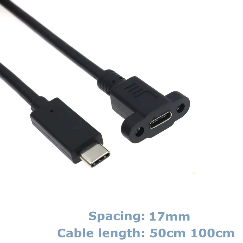 CableCC USB-C Verlängerungskabel Typ-C Stecker auf Buchse, Schwarz, Länge: 0,5 m, mit 17 mm Schraubenlochabstand für mechanische Installation - Bild 2