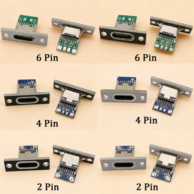 ChengHaoRan USB Typ-C Buchse mit Befestigungsplatte, Einbau-Steckverbinder mit Lötanschlüssen in Silber und Weiß - Bild 1