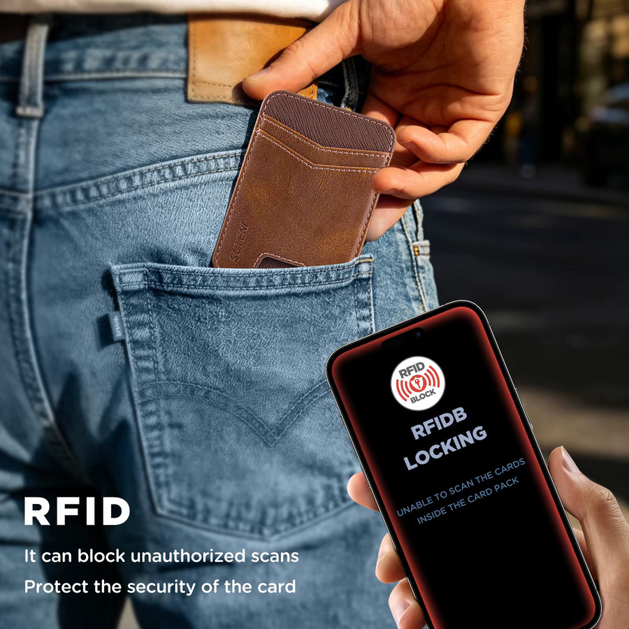 SUTENI Handy-Magnet-Tasche aus Kunstleder mit RFID-Schutz als Kartenhalter und Geldbörse in Blau oder Braun - Bild 4