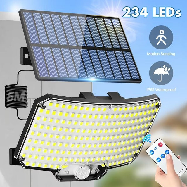KDULIT Solar-LED-Wandleuchte mit 234 LEDs, Schwarz, Infrarot-Bewegungssensor und Fernbedienung - Bild 1