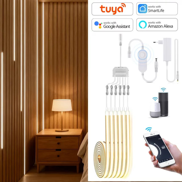 Tuya Smart Home COB Neon-LED-Streifen Set in Weiß, dimmbar mit WLAN-App-Steuerung, 24V selbstklebende LED-Leiste für Schränke und Möbel - Bild 1