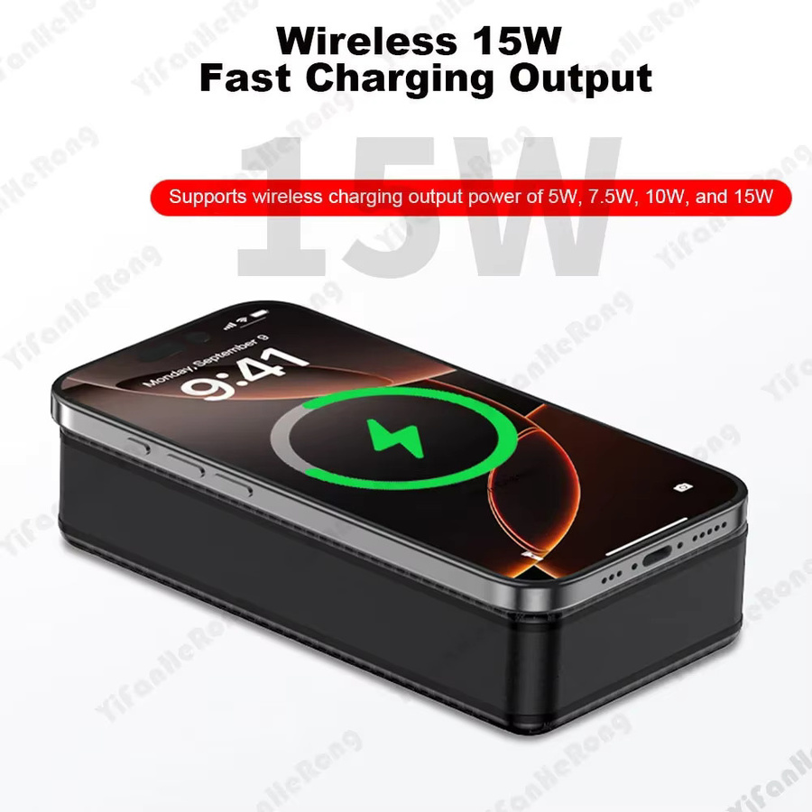 YiFanHeRong DIY Power Bank Gehäuse für 12x 18650 Batterien mit Dual USB Typ-C, 22,5 W Schnellladung und 15 W kabellosem Laden, Schwarz - Bild 4
