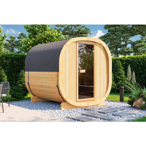 WOLFF FINNHAUS Gartensauna Calina 2123 aus Fichtenholz für 4 Personen, Farbe: beige, B/H/T: 210 x 210 x 230 cm - Bild 2