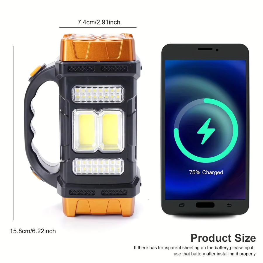 Heinast LED-Taschenlampe mit COB-Licht, USB und Solar, wiederaufladbare Outdoor-Taschenlampe in Schwarz mit Powerbank-Funktion - Bild 6