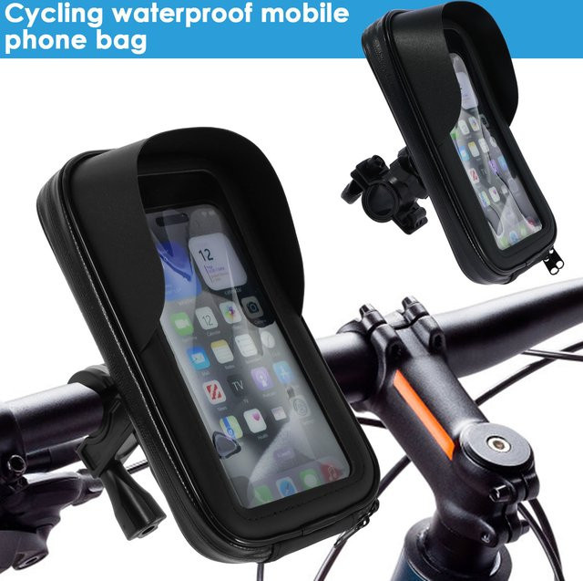 Wasserdichte 360 Grad drehbare Fahrrad und Motorrad Lenker Tasche mit Touchscreen Telefonhalterung in Schwarz - Bild 1