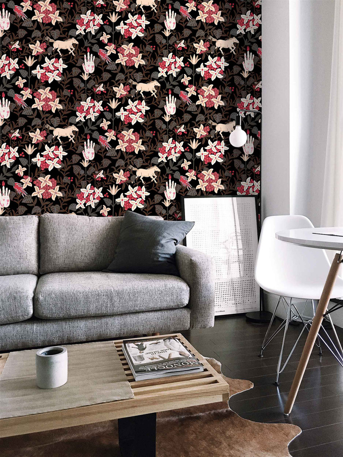 Coordonne Tapete Neo-Flowery in Schwarz mit floralem Art-Nouveau-Design aus Vlies - Bild 1