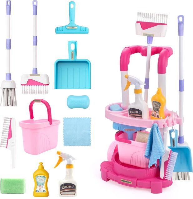COOLPLAY Kinder Reinigung Set mit Handwagen, 12-teiliges Spielzeug für Jungen und Mädchen, Blau und Bunt / Mehrfarbig - Bild 1
