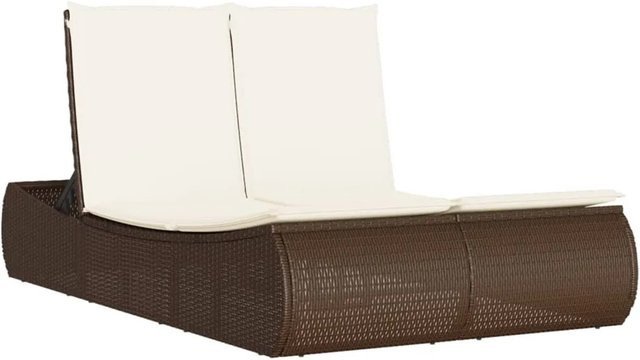 vidaXL Doppel-Sonnenliege aus Poly Rattan mit Auflagen, Braun, B/T/H: 200 x 110 x 75 cm - Bild 1