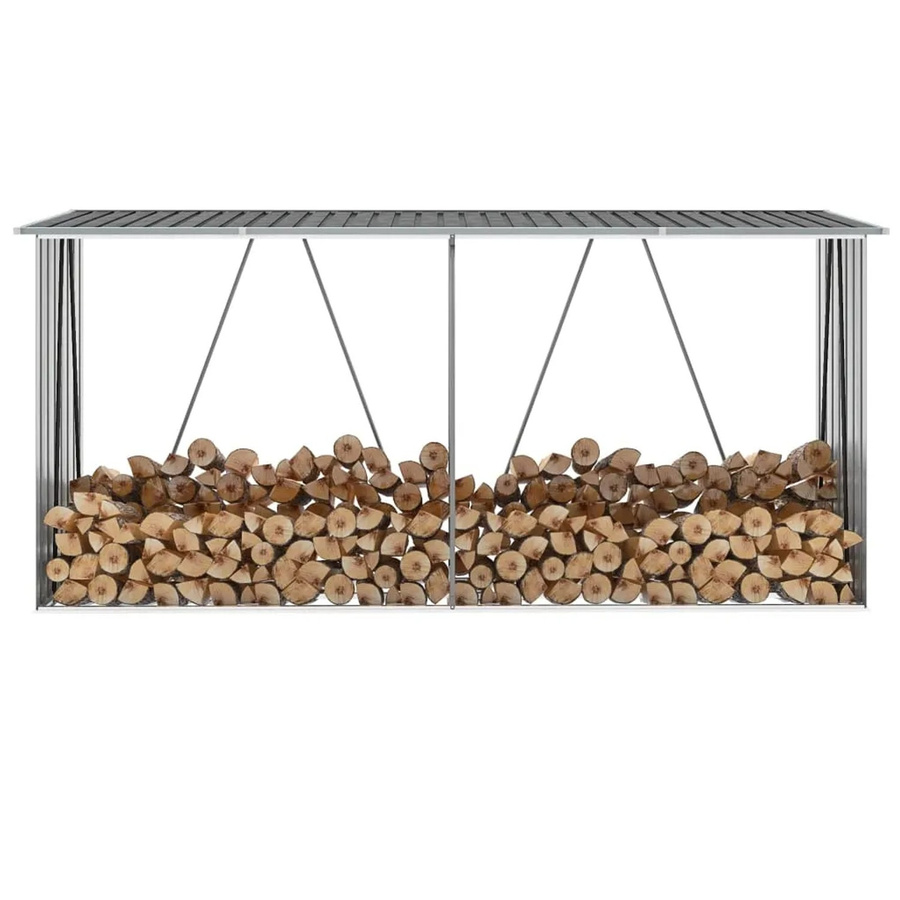 vidaXL Brennholzlager aus verzinktem Stahl in Grau, B/T/H: 330 x 84 x 152 cm - Bild 2