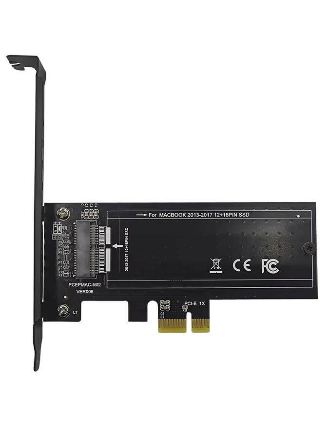 PCI Express X1 zu NVMe SSD Riser Konverter für MacBook 2013-2017 Modelle A1465 A1466 A1398 A1502, 12+16 Pin, Schwarz - Bild 1
