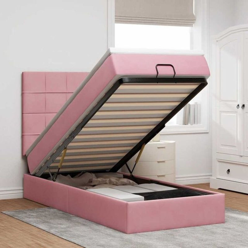 Vidaxl Ottoman Polsterbett mit Matratze und LED in Rosa aus Samt, B/T/H: 100 x 200 x 128 cm - Bild 1