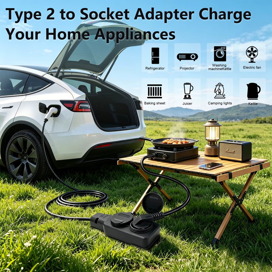 EV Typ2 V2L Entladeadapter Fahrzeug-zu-Last-Kabel mit EU-Steckdose in Weiß - Bild 3