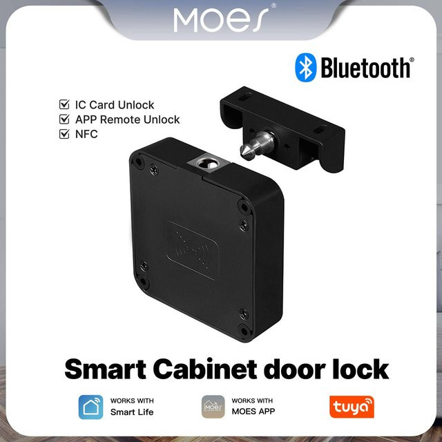 MOES Tuya Bluetooth Smart Schranktürschloss in Schwarz mit IC-Karten-Entsperrung und App-Steuerung für Möbel und Schubladen - Bild 1