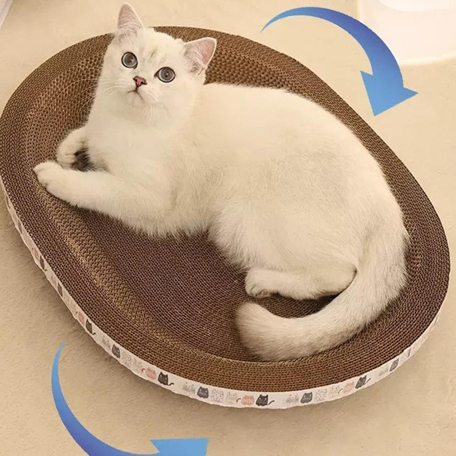 Ovaler Katzenkratzer aus Wellpappe in Khaki oder Braun als Kratzpad und Nest für Wohnungskatzen - Bild 2