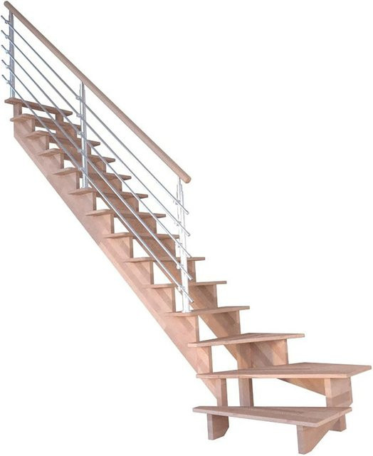 StarWood Treppe Lindos Pro Winder aus Buche in Holzoptik mit Edelstahl-Design-Geländer, Farbe: Silber/Braun, Länge: 100 cm - Bild 1