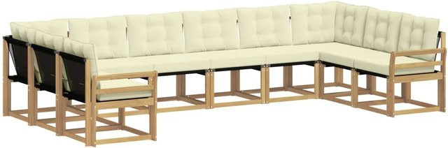 vidaXL Outdoor-Sofagarnitur in U-Form aus Akazienholz mit Textilene-Bezug und Kissen in Weiß und Beige - Bild 1