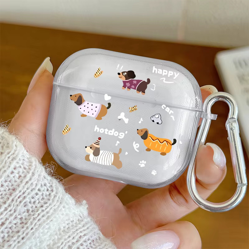 Stoßfeste Schutzhülle mit Cartoon-Dackel-Design für Apple AirPods Pro 3/2/1 und AirPods 4/3/2/1 - Bild 2