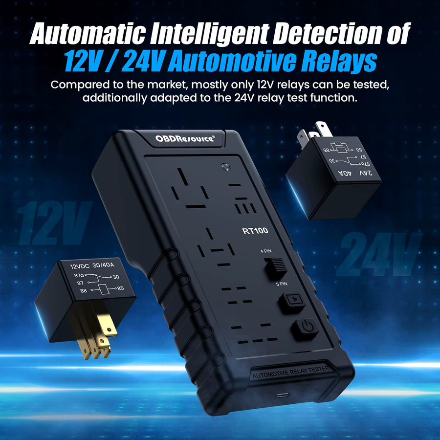 Automotive Relais Tester RT100 für 12V und 24V mit 4-Pin und 5-Pin Buchse, Schwarz - Bild 2