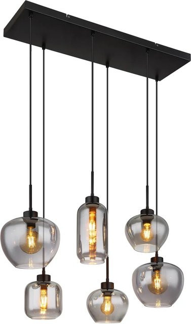 Globo Hängeleuchte modern in Schwarz mit 6 Gläsern in Transparent/Rauchfarben und E27 Fassung - Bild 1