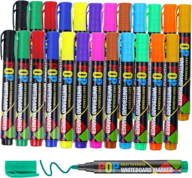 Whiteboard-Marker-Set mit 12 Farben, abwischbare und nachfüllbare Marker mit Bullet-Spitze für Büro und Bildung - Bild 1