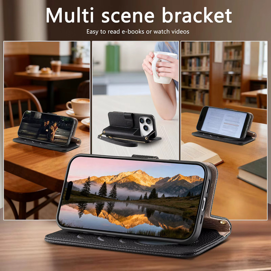 Samsung Crossbody Handgelenk-Tasche aus PU-Leder mit Reißverschluss und Kartenfächern für Galaxy S25 Plus, S24 FE, S23 Ultra und S22 in Schwarz - Bild 6