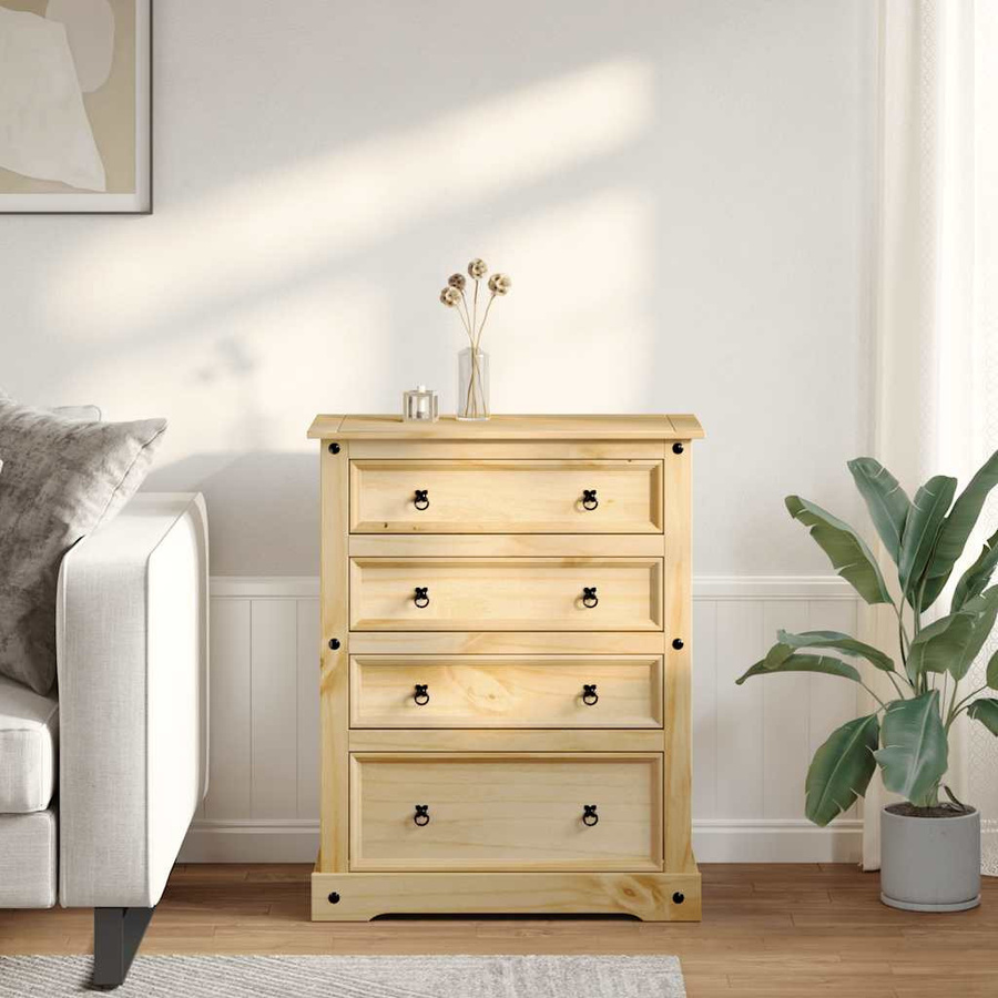 vidaXL Kommode Corona aus Massivholz Kiefer, braun, B/T/H: 92 x 48 x 114 cm - Bild 2