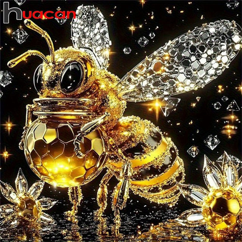 Huacan Diamantmalerei Kristall-Biene als Wandbild mit Gold-Akzenten - Bild 1
