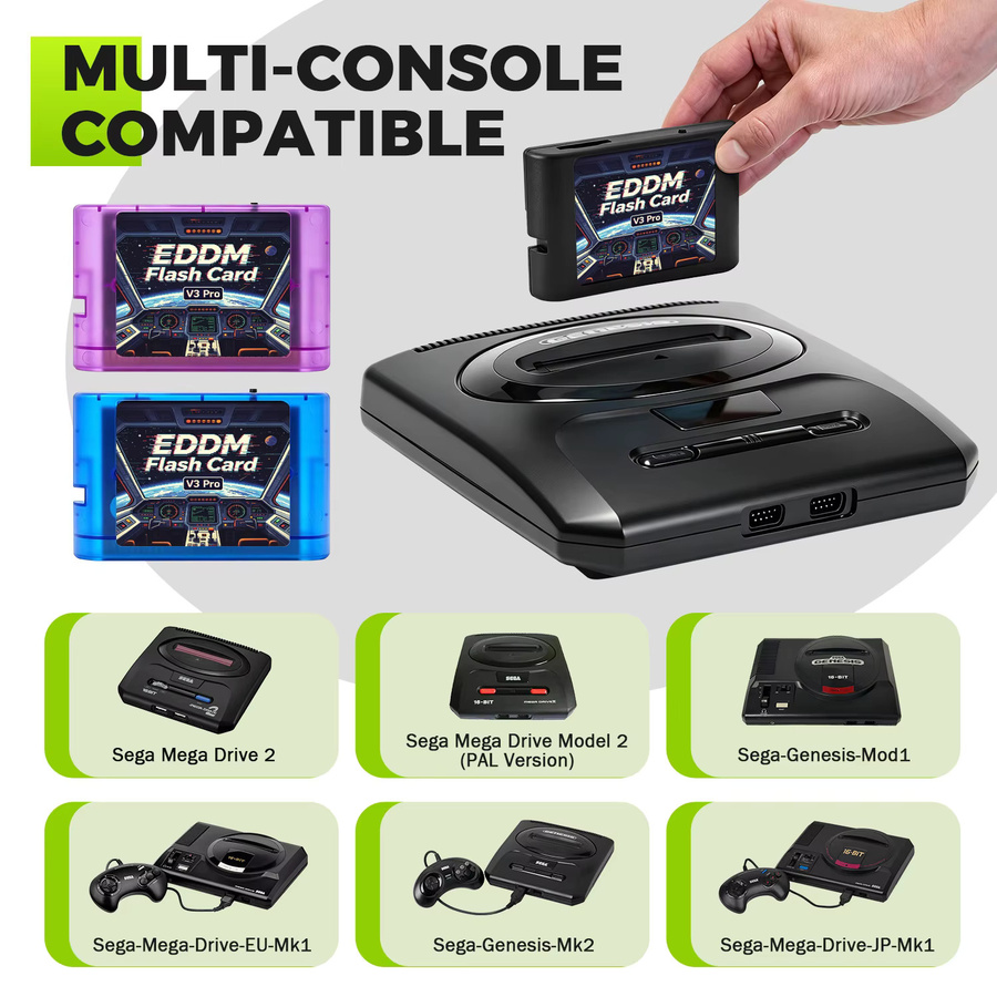 Skchao EDMD FlashCard 3000 in 1 MD V3 Pro Spielkassette für SEGA Genesis Mega Drive 16-Bit-Videospielkonsole in Schwarz mit 4G TF-Karte - Bild 3