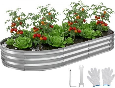 VEVOR Hochbeet Metall Oval, Pflanzkasten-Set für Garten und Außenbereich, Silber, B/T/H: 240 x 120 x 30 cm - Bild 1